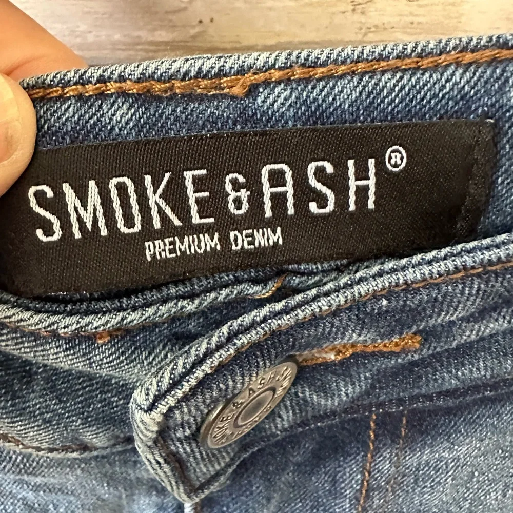 Smoke & Ash Moto Jeans 🔥 Distressed Skinny Denim 34x32 Stretch